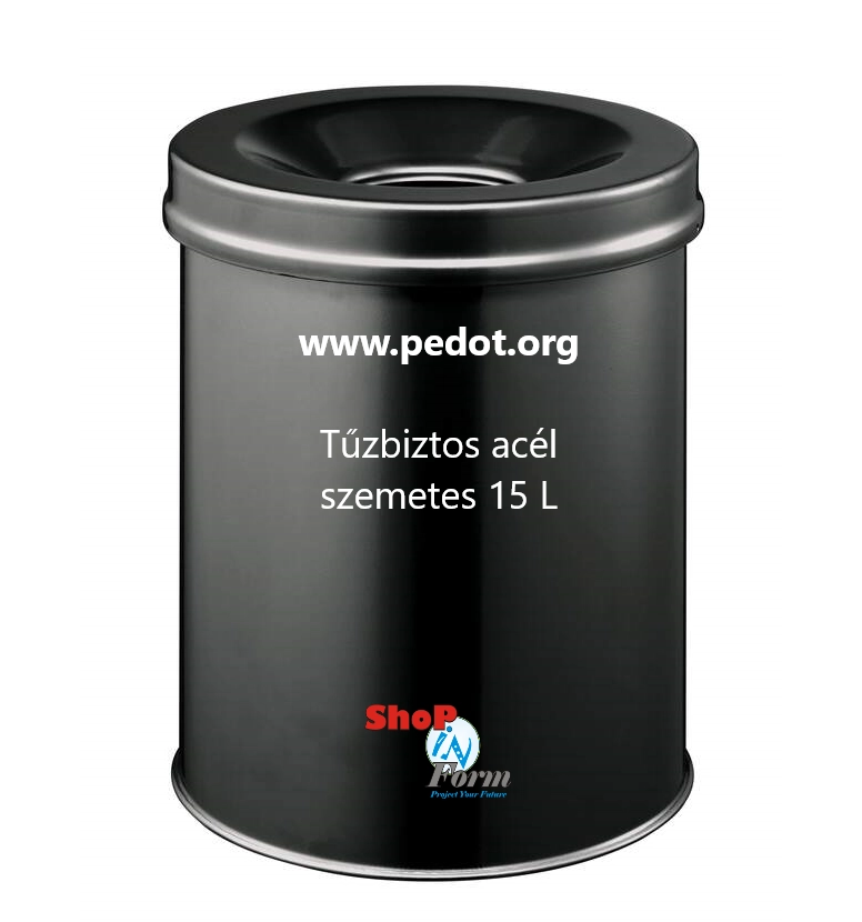 Rozsdamentes acél szemetes kuka, 15 Liter űrtartalommal, tűzgátló fedéllel