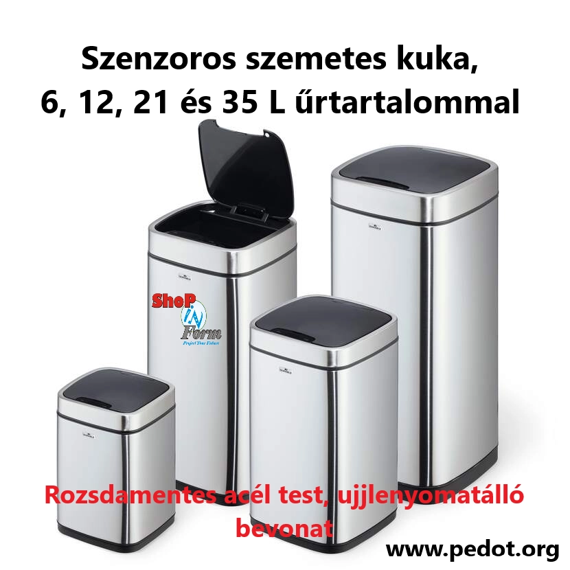 Szenzoros, érintésmentes, rozsdamentes szemetes kuka, 4 méretben