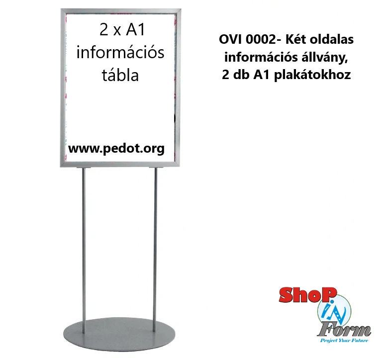 Kétoldalas A1 méretű fém plakát állvány, ovális talpon