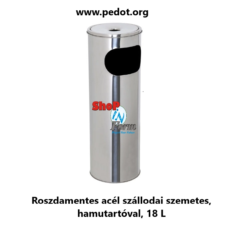 Kültéri szemetes, hamutartóval , roszdamentes acél, 18 L űrtartalom