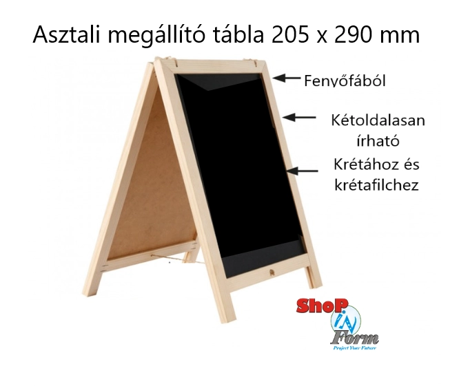 Fa keretes, fekete krétatáblás megállítótábla asztalra