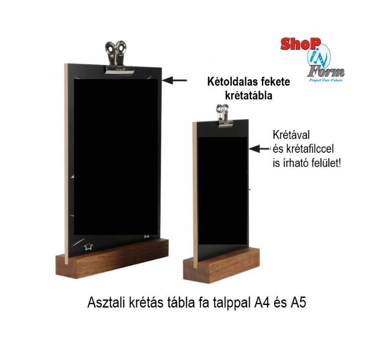 Asztalra és pultra helyezhető fa talpas menütábla, krétához és krétafilchez