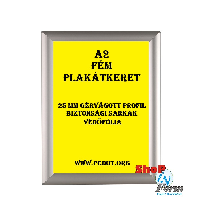 A2 Opti Frame biztonsági sarkas plakátkeret, 25 mm gér profil, rejtett furatok, védőfólia