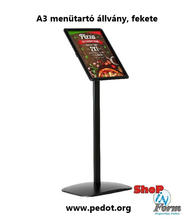 A3 menüállvány, várakoztató tábla, feket színben