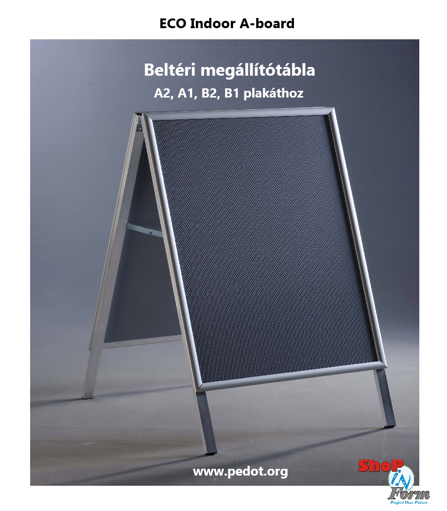 ECO Beltéri A-Board megállító tábla 25 mm, szögletes sarokkal, eloxált alumínium lábbal