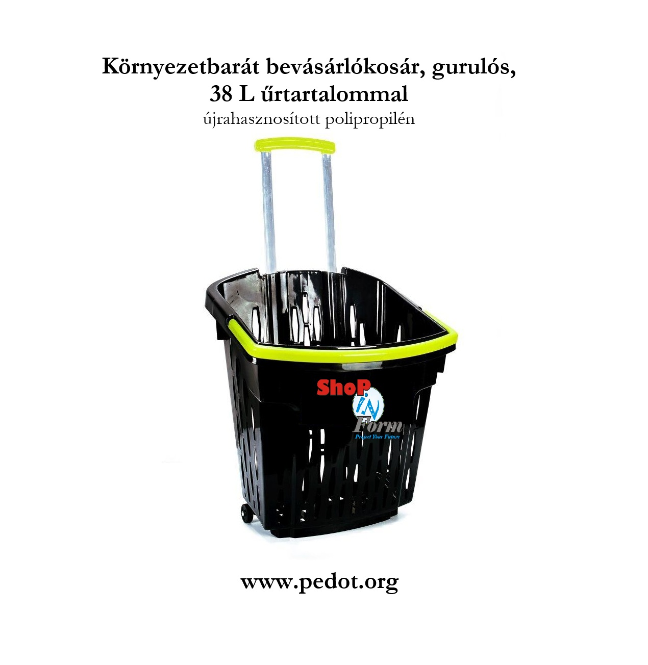 38 literes gurulós, alumínium karos bevásárlókosár, újrahasznosított alapanyagokból