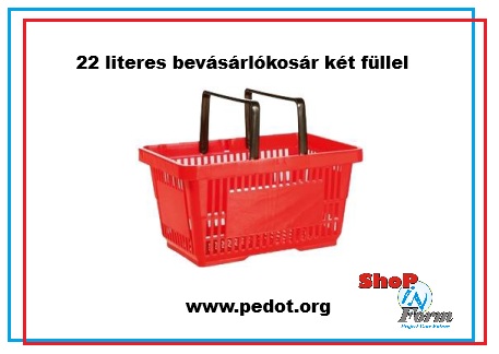Piros, kétfülű bevásárlókosár 22 literes űrtartalommal.