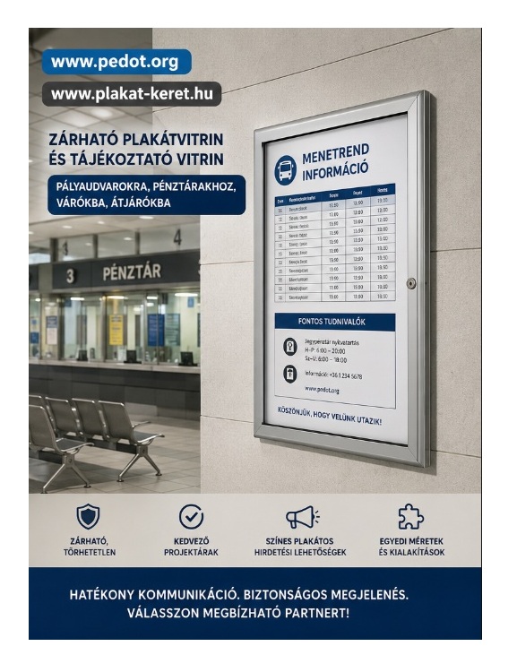 Falra szerelt információs vitrin menetrend táblával, Közlekedési utastájékoztatás alumínium zárható vitrinnel, törhetetlen ablakkal, buszon, vonaton és pályaudvaron