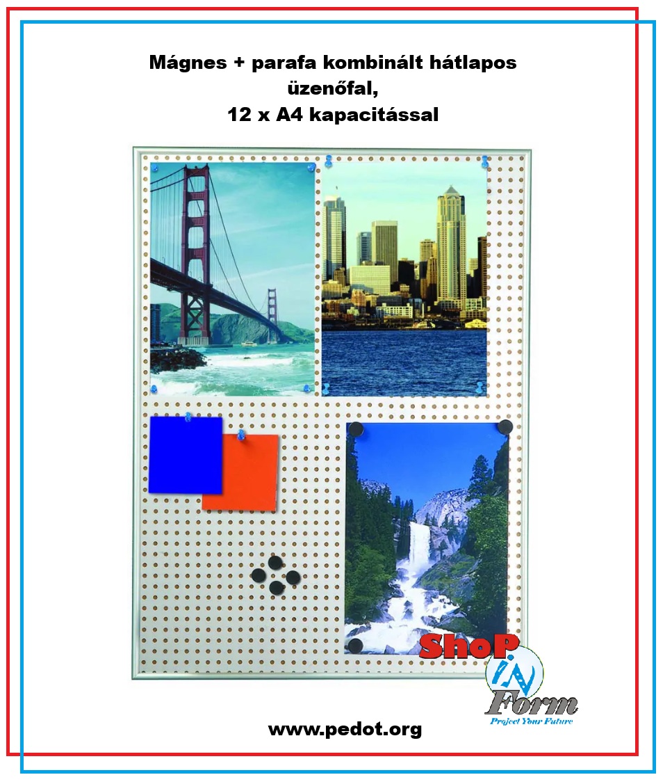 Parafa és mágnes kombinált hátlapos üzenő tábla, 12 X A4 méretben