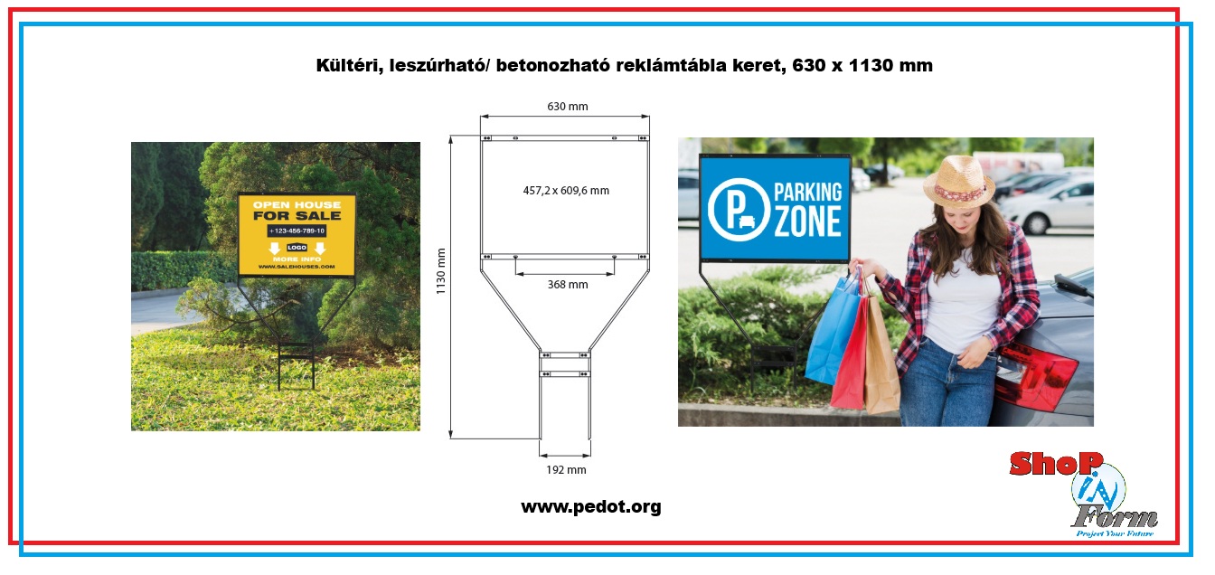 Kültéri reklámtábla keret méretezett rajza