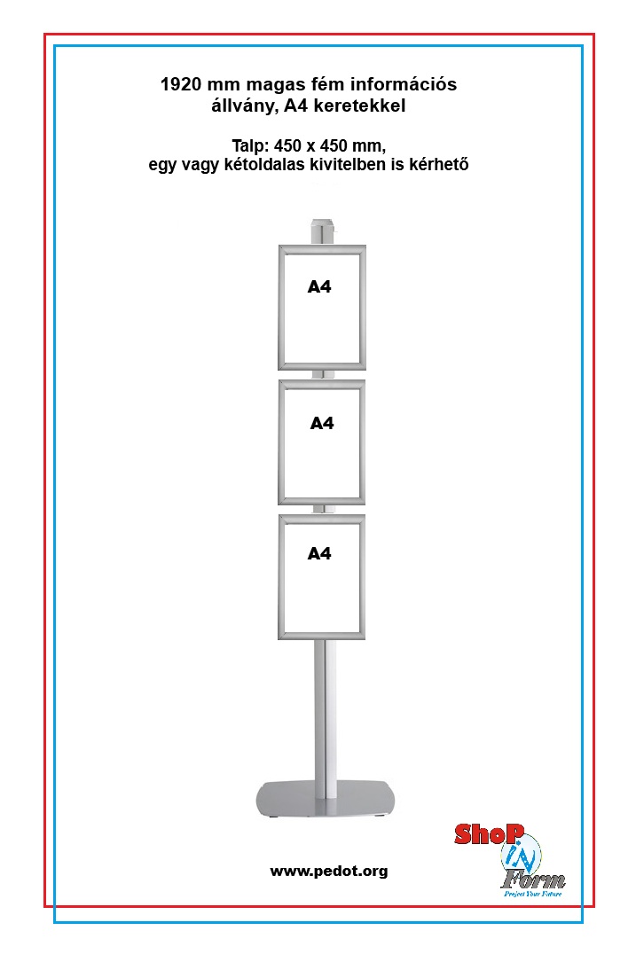Álló A4-es információs állvány három kerettel.
