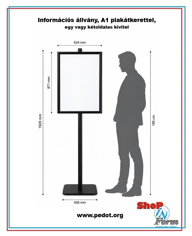 A1 információs állvány, egy vagy kétoldalas, fekete